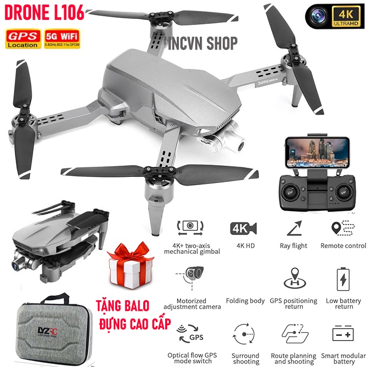 Flycam SG906 Max, Flycam L106 Pro Camera 4K UHD + EVO, Gimbal chống rung EIS 3 trục, Cảm biến Tránh chướng ngại vật