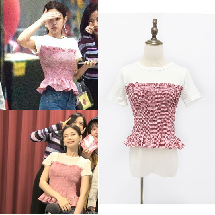Jennie blackpink Áo Thun Nữ Ngắn Tay Cổ Tròn Thời Trang Hàn