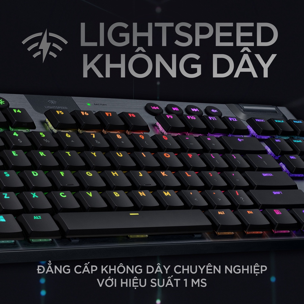 [Mã ELLOGIWL5 giảm 10% đơn 500K] Bàn phím cơ gaming không dây Logitech G913 TKL – Không phím số, Bluetooth/USB, RGB