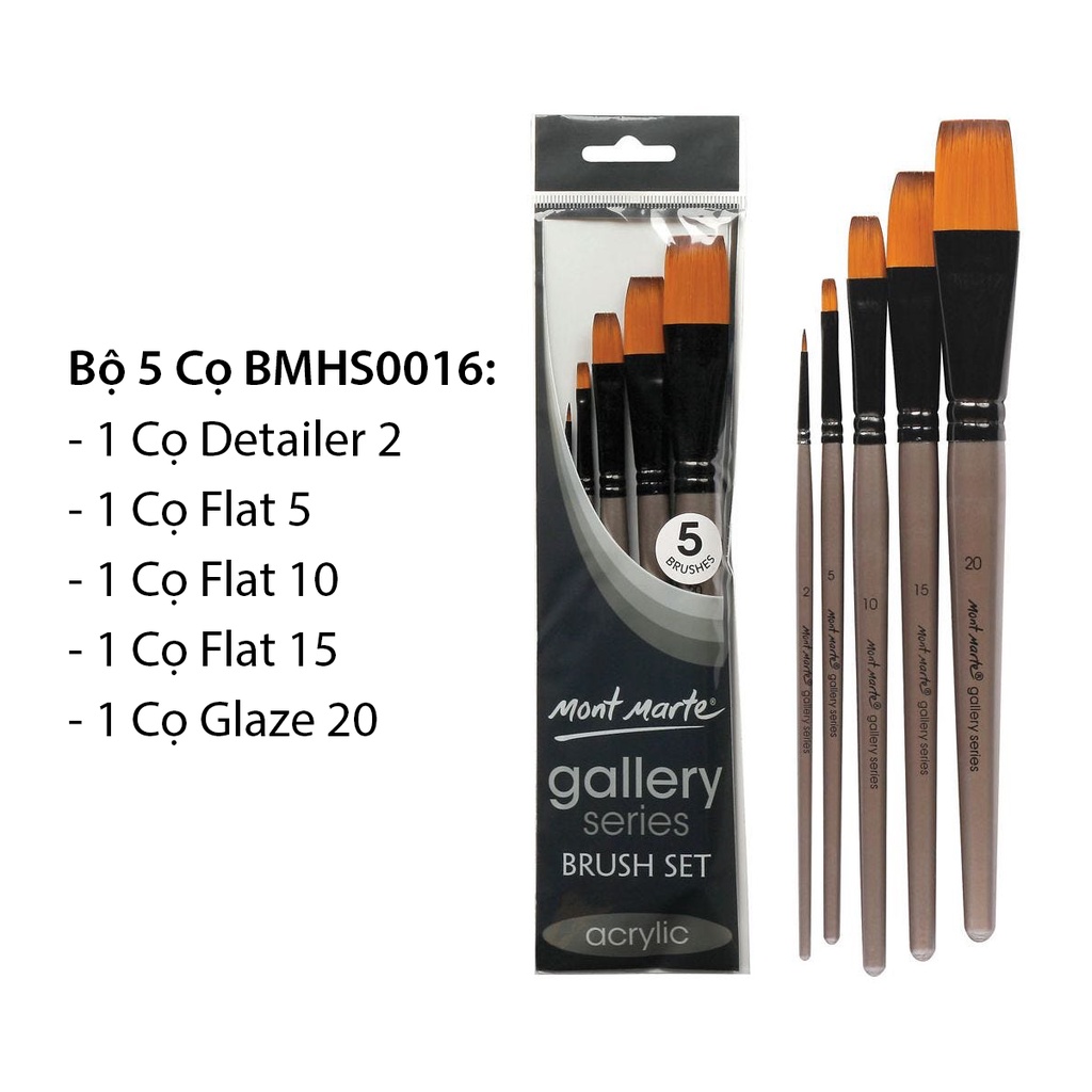 Bộ 5 Cọ Acrylic Mont Marte - Gallery Series Brush Set Acrylic 5pce - BMHS0016