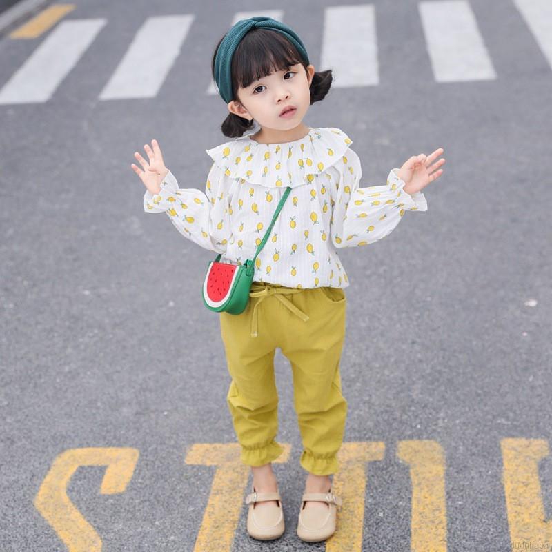 Set áo hoa dài tay kèm quần dài thời trang xuân thu cho bé gái 1-5 tuổi