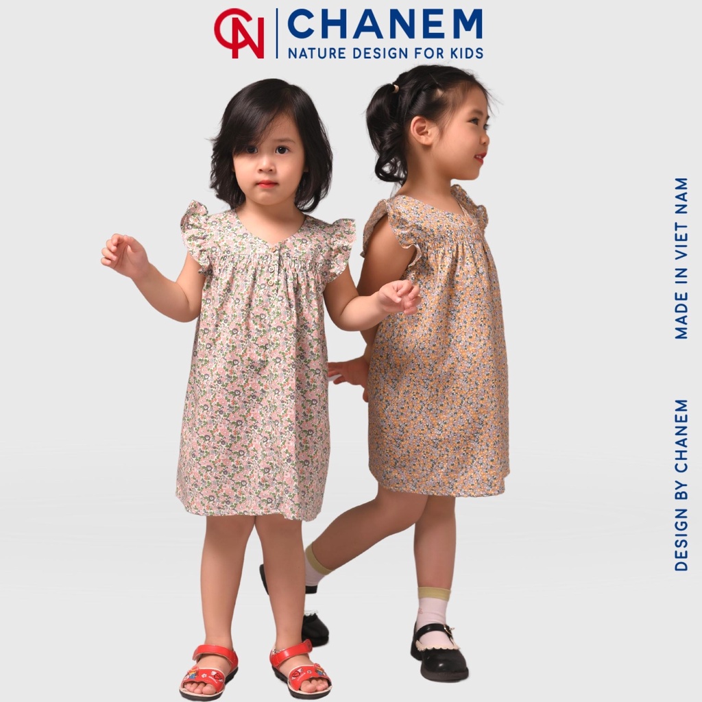 Váy hoa vàng cánh tiên mặc được 2 mặt SARAV DRESS (1 mặt cổ vuông &amp; 1 mặt cổ chữ V) - Đầm cho bé gái CHANEM