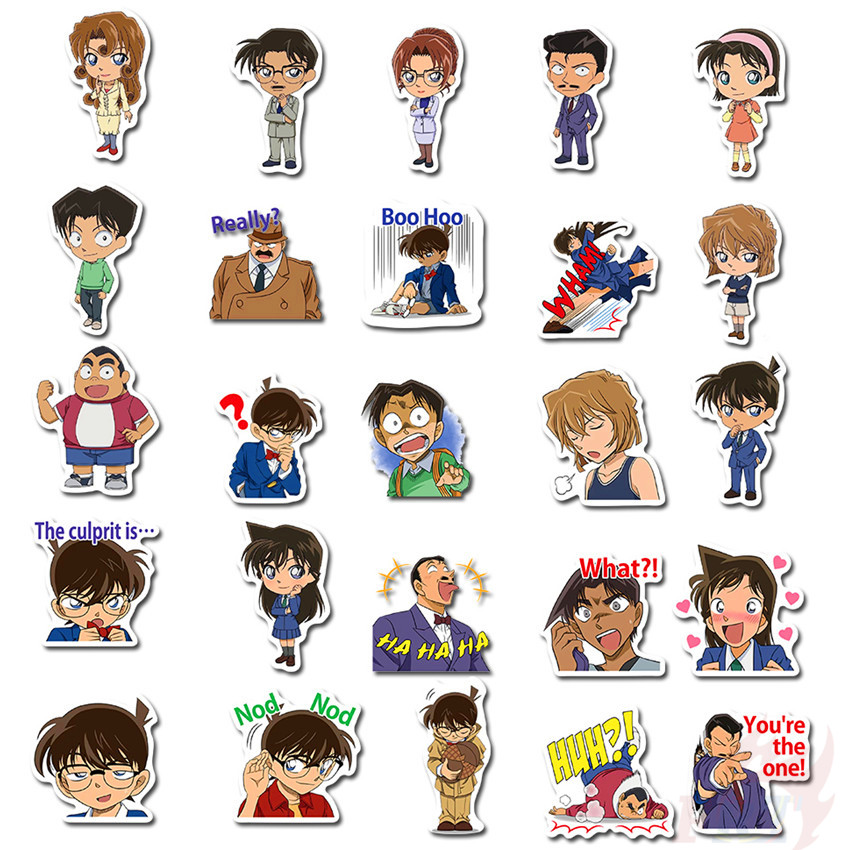 Set 50 miếng dán chống nước in hình Conan Kudou Shinichi Mouri Ran Haibara Ai