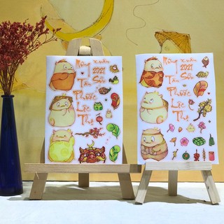 Bộ Sticker Trang Trí Tết B/S Art Studio hình Trâu Vàng - Pig Moon