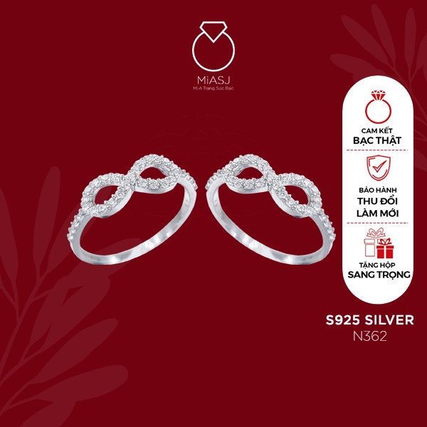 Nhẫn nữ bạc Ý S925 MiASJ N362 hình nơ nạm đá cao cấp, sang trọng