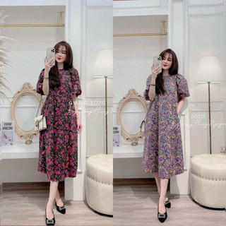 Váy bầu hoa nhí lụa hàn mỏng mát không nhăn BN26 free size 40-75kg