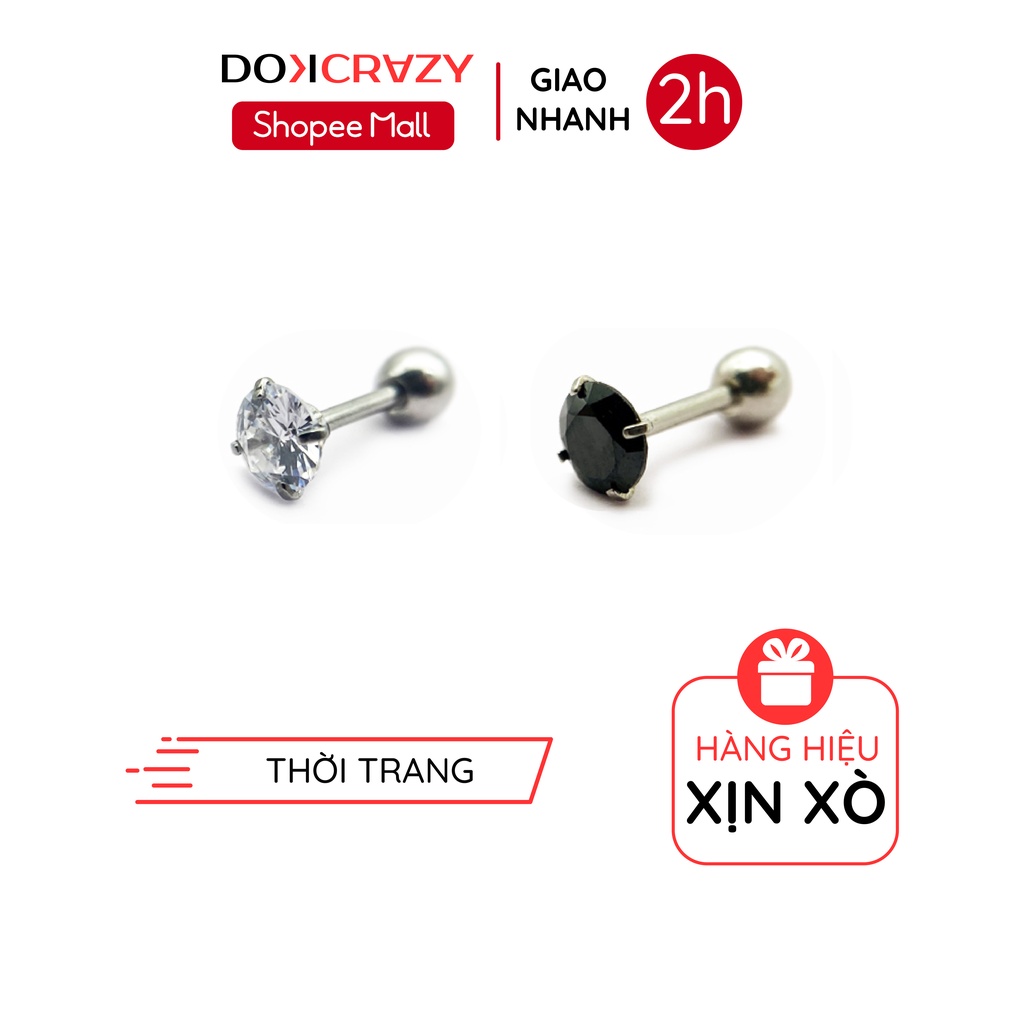 Bông tai nụ đá trắng đen DOKCRAZY unisex nhiều size thời trang