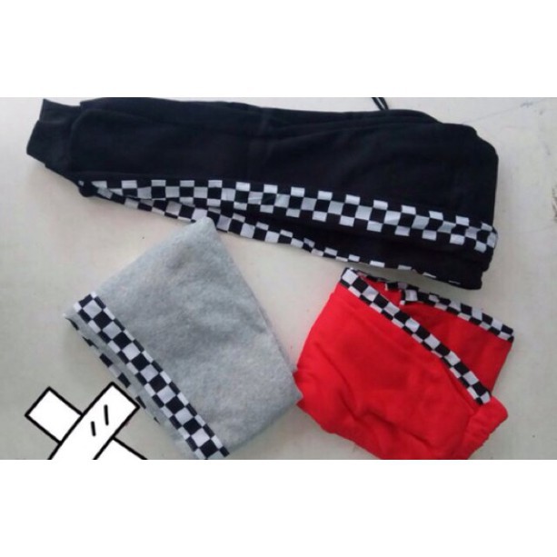 Quần jogger nỉ sọc viền caro ống rộng cạp chun bo gấu ba màu cá tính | BigBuy360 - bigbuy360.vn