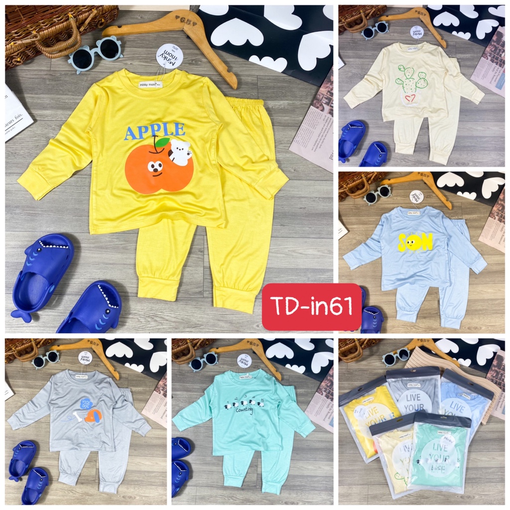 Bộ Dài Tay THUN LẠNH MINKY MOM Vải Trơn Bo Gấu In Hình Cho Bé TD-IN61