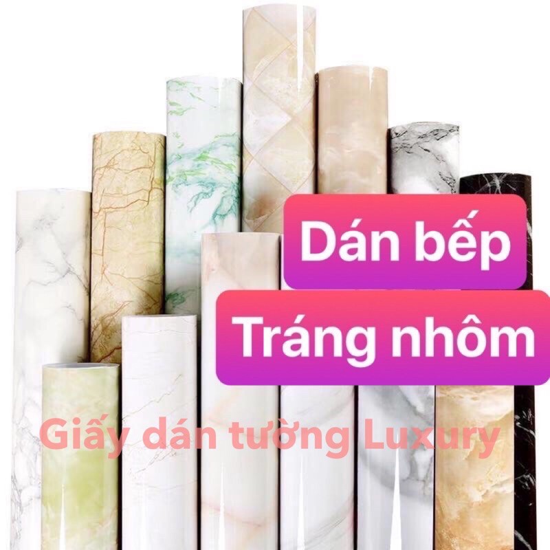 giấy dán bếp_dán tường tráng nhôm chống  dễ lau chùi chống nước sẵn keo cuộn dài 5m khổ rộng 60cm