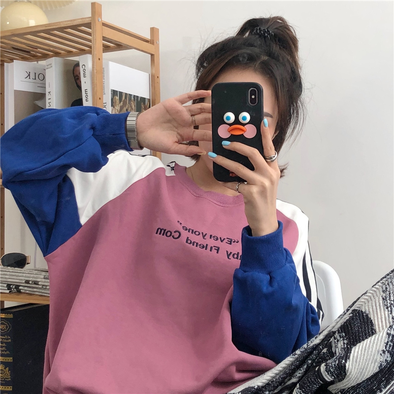 SUXI Áo Sweater Form Rộng Thêu Chữ Thời Trang Năng Động Cho Nữ