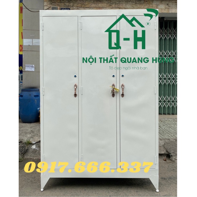 TỦ SẮT ĐỰNG QUẦN ÁO 3 CÁNH MÀU TRẮNG 1M8X1M2 KHÔNG KÍNH