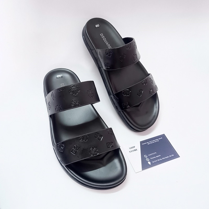 Dép Nam Quai Ngang Da Bò Dập Vân In Cá Sấu Cao Cấp