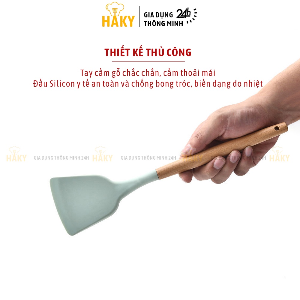 Bộ dụng cụ nấu ăn, làm bánh 11 món silicon y tế an toàn HAKY001, chịu nhiệt tốt, độ bền cao, chuôi gỗ chắc chắn