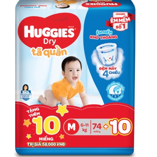 Tã/bỉm quần huggies m74 miếng cho bé 6-11kg (tặng 10 miếng )