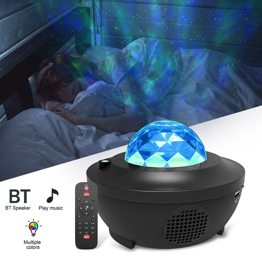 [A&M]LED Star Projection Lamp Sound Activated Music Starry Projector Light RGBW Stage Lighting Lamp BT Music Speaker Night Light Christmas KTV Party Lights with Remote Control