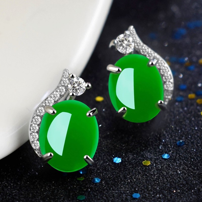Bông Tai Mạ Bạc 925 Đính Đá Mã Não Xanh Thời Trang