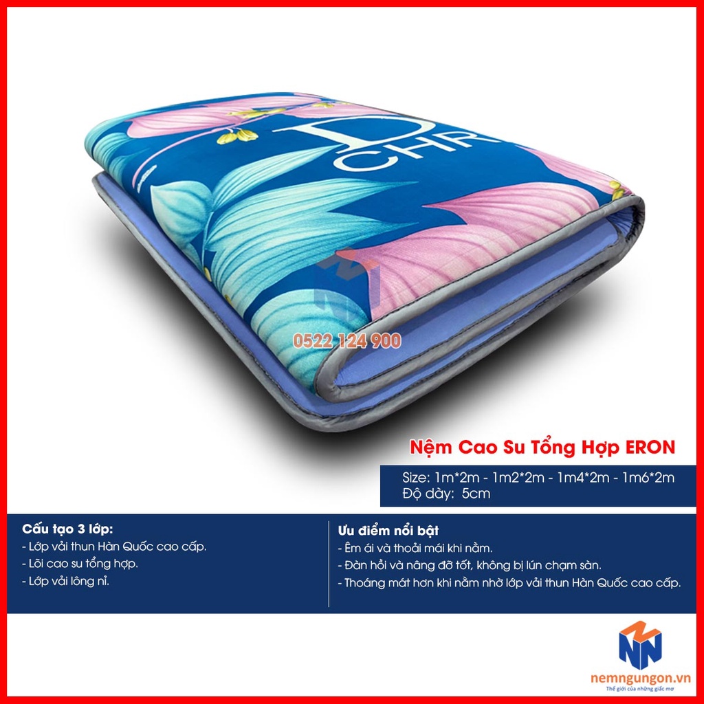 Nệm cao su trải sàn 3 lớp Eron dày 5cm - Êm ái và thoáng mát cao