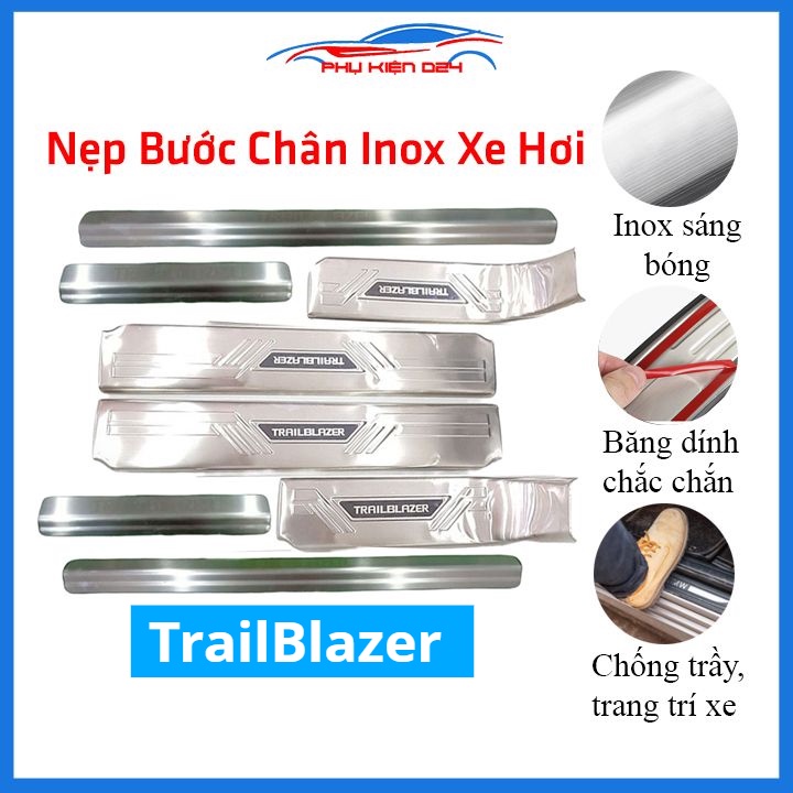 Bộ ốp bậc cửa trong ngoài nẹp bước chân TrailBlazer Inox chống trầy trang trí xe