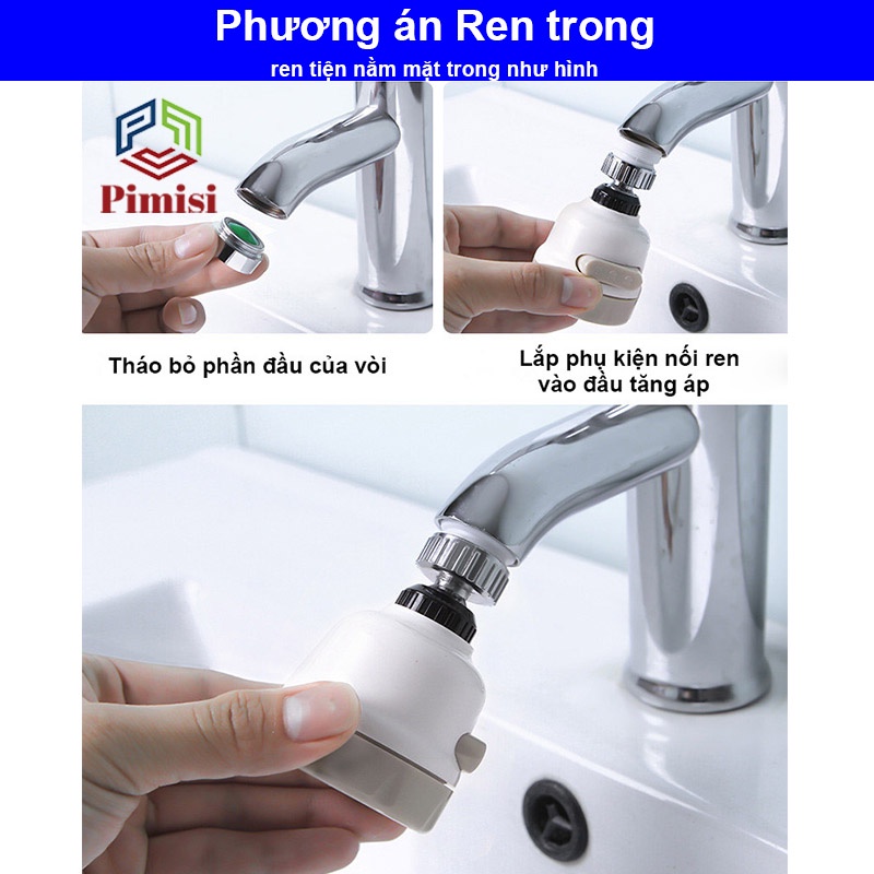 Đầu nối vòi rửa bát tăng áp 3 chế độ, xoay 360 độ Pimisi cho vòi nước lavabo rửa mặt - chậu rửa chén bát | chính hãng