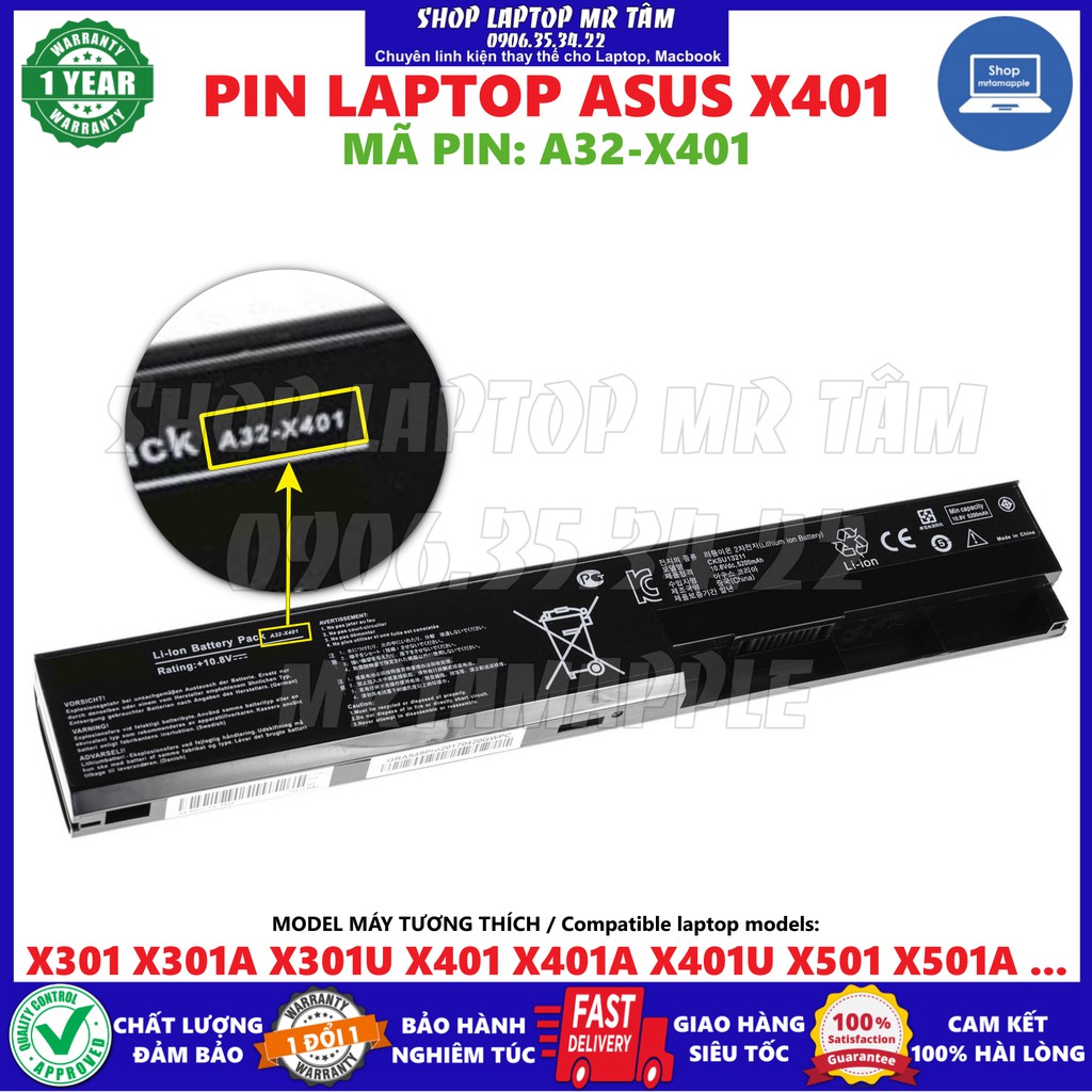 (BATTERY) PIN LAPTOP ASUS X401 (A32-X401) - 4 CELL - X301 X301A X301U X401 X401A X401U X501 X501A