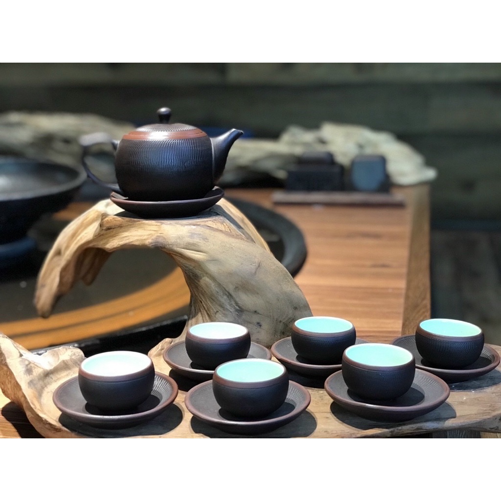 Bộ ấm chén bát tràng NÂU SON GANH cao cấp, phong cach trà đạo sản xuất bán thủ công theo tiểu chuẩn nhật bản