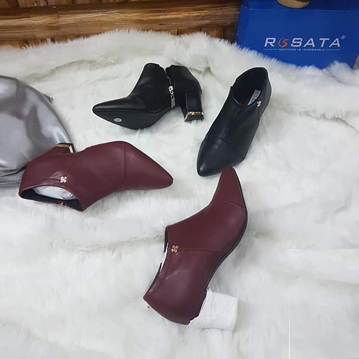 Giày boot nữ cổ thấp đế cao 5cm hai màu đen đỏ hàng hiệu rosata Ro178