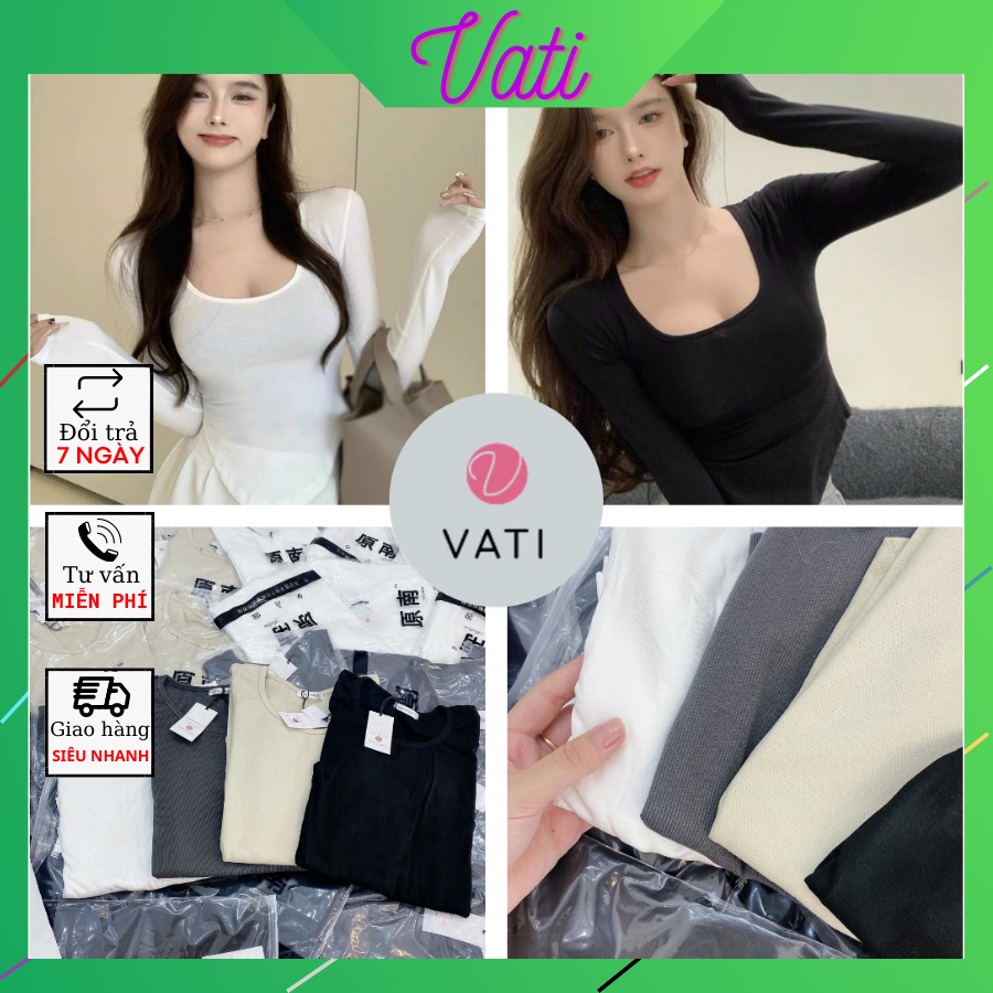 Áo Len  Nữ VATI Cổ Chữ U  Áo Thun Nữ Dài Tay Uniex Chất Bozip Cao Cấp Co Dãn Nhẹ Nhiều Màu