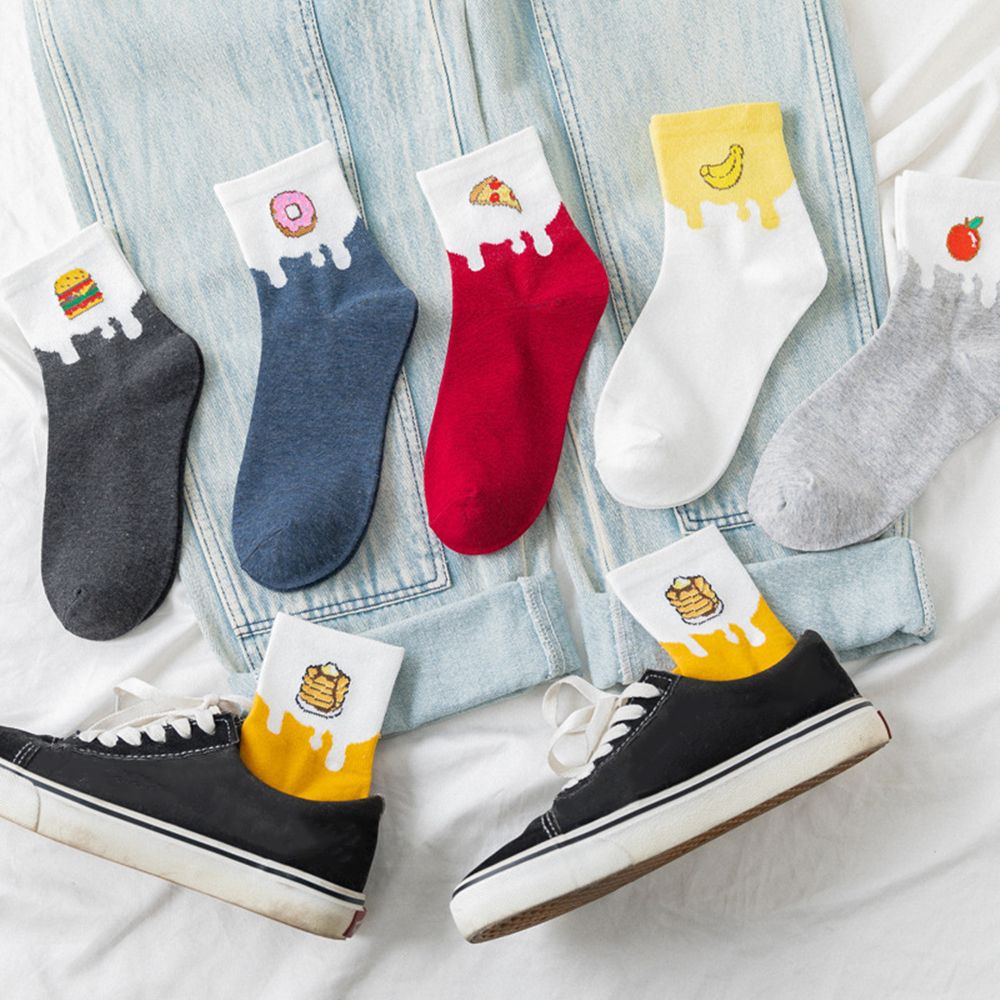 Đôi tất cotton dài in họa tiết hoạt hình nhiều màu sắc phong cách Hàn Quốc