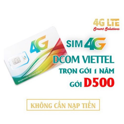 Sim 4G Viettel D500 Trọn Gói 12 Tháng 5GB/THÁNG - 60GB/NĂM - KHÔNG MẤT PHÍ KHÔNG NẠP TIỀN
