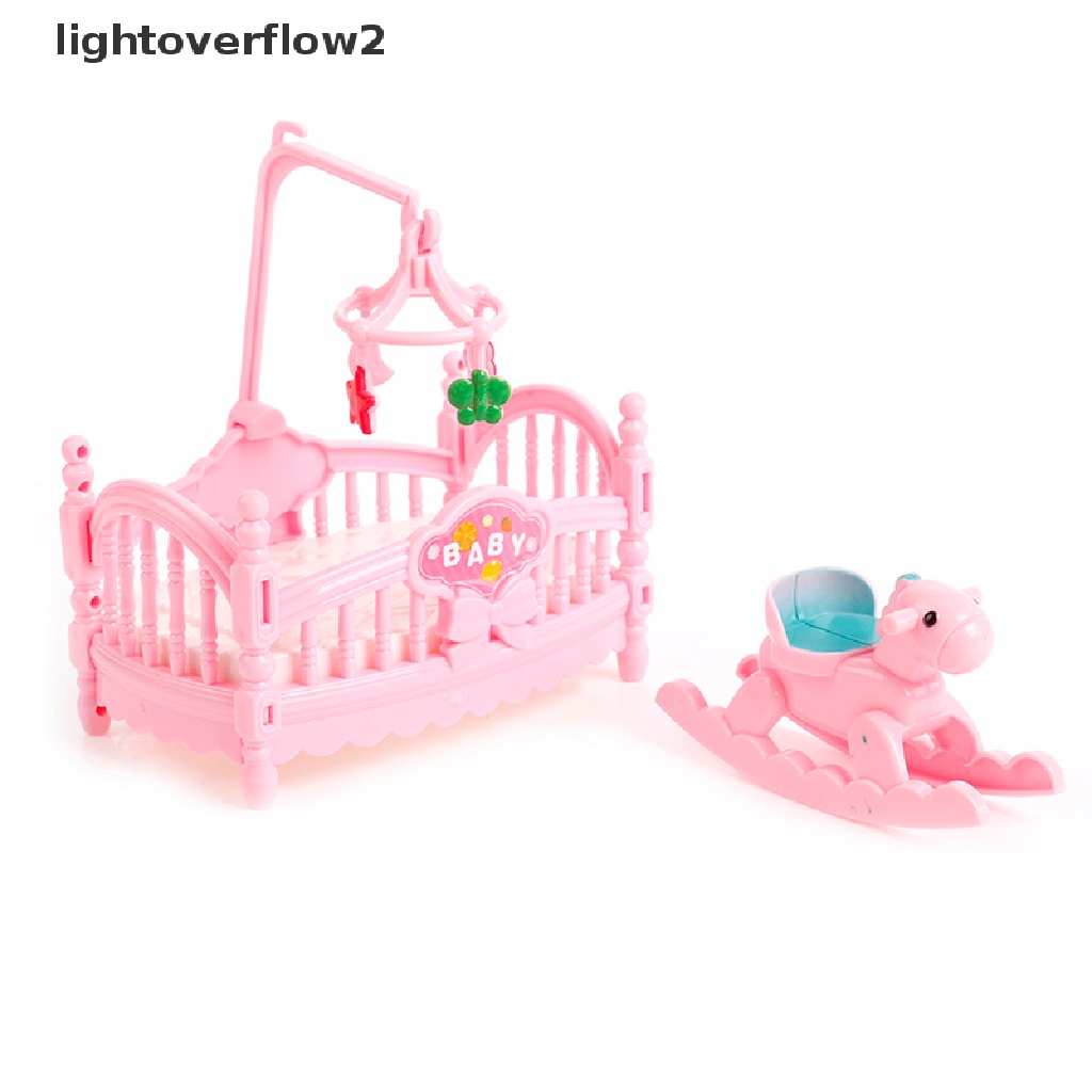 Giường Ngủ Và Ngựa Gỗ Thu Nhỏ Trang Trí Nhà Búp Bê