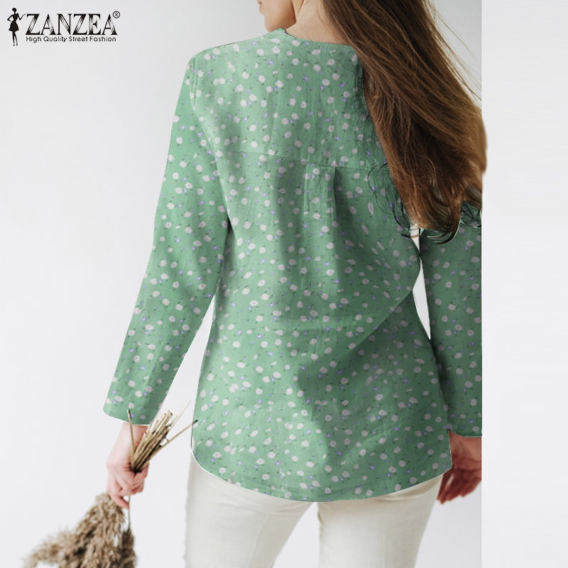 Zanzea Áo Nữ Tay Dài Cổ Chữ V Họa Tiết Vintage Thời Trang