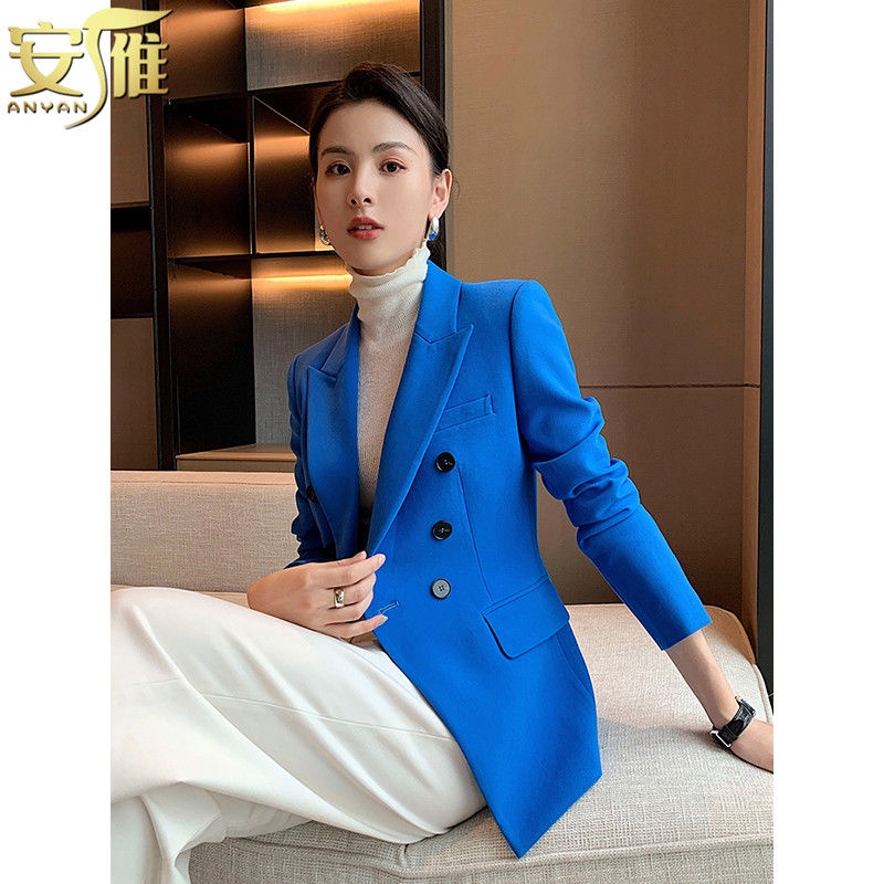 Áo Khoác Vest Ngắn Dáng Ôm Màu Xanh Dương Thời Trang Xuân Thu 2022 Mới Cho Nữ