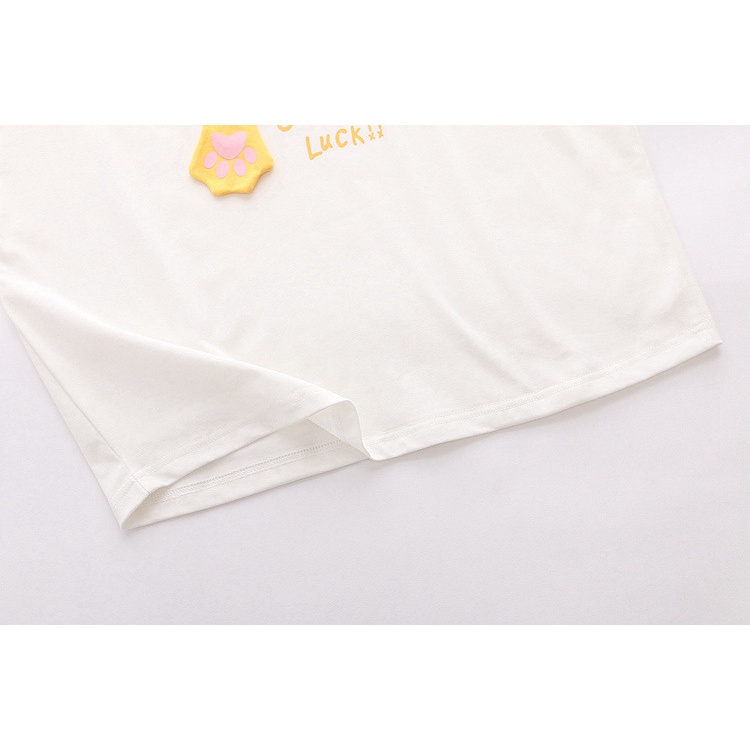 Áo Thun Cotton Ngắn Tay Dáng Rộng In Họa Tiết Hoạt Hình Phong Cách Nhật Bản Dành Cho Nữ