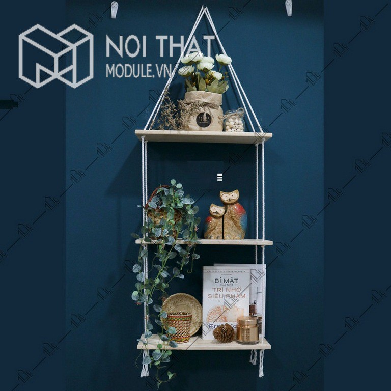 Kệ Decor Treo Tường Dây Thừng Loại 3 Tầng