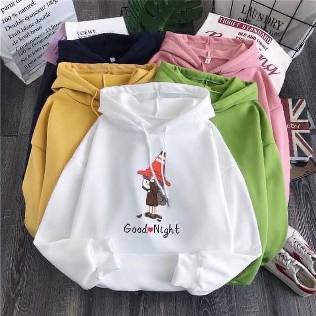 Áo hoodie nỉ bông in hình dễ thương, chất dày siêu ấm, áo free size dưới 60k, nhiều mẫu giao hình ngẫu nhiên