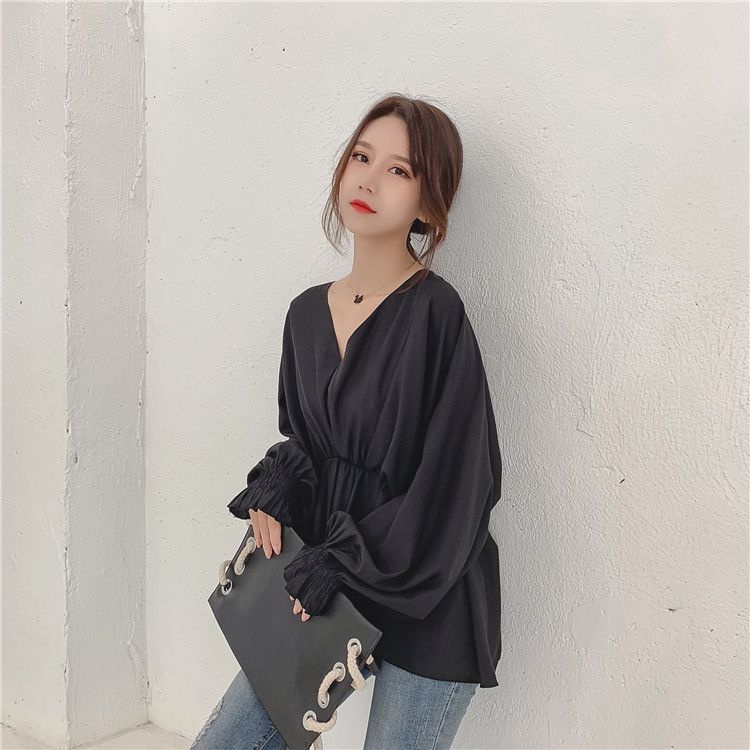 Áo Sơ Mi Nữ Tay Dài Cổ Chữ V Thắt Eo Thời Trang Mới