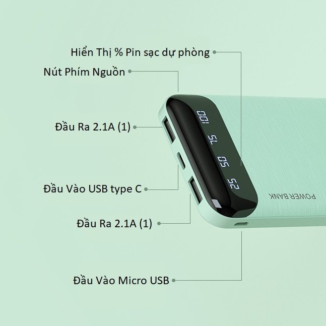 Sạc dự phòng chính hãng 10000mah WK - WP161 có 2 cổng USB, 1 cổng micro, 1 cổng TYPE C