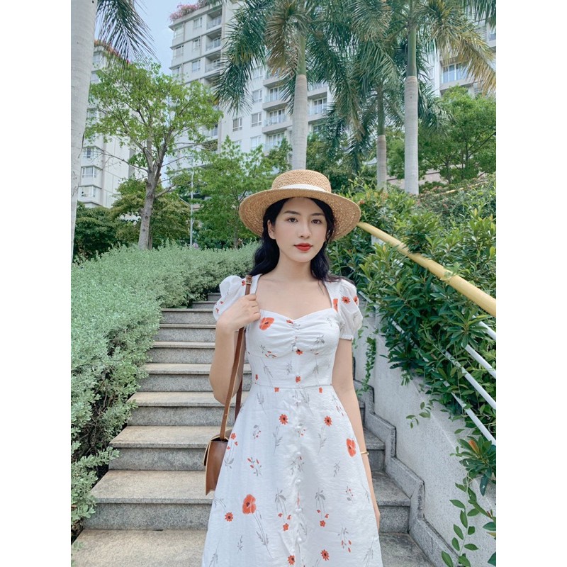 [Mã SKAMA06 giảm 8% tối đa 50K đơn 250K] Đầm ROSY - Đầm midi cúc trắng nhún ngực | BigBuy360 - bigbuy360.vn