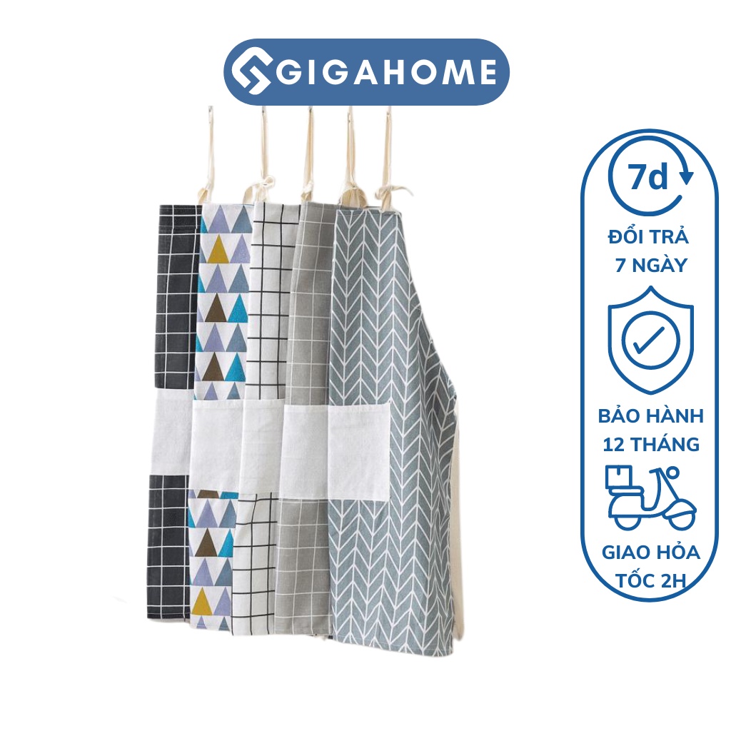 Tạp Dề Nấu Ăn GIGAHOME Vải May Decor Hàn Quốc, Đơn Giản Cho Bà Nội Trợ 7816