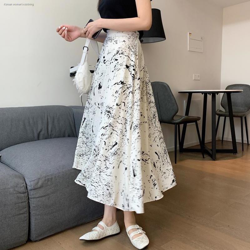 Printed skirts for girls Long skirt, summer, high waist, thin temperament, a-line chiffon skirt