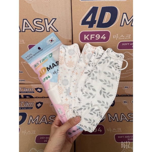 Khẩu trang 4D KF94 Hàn Quốc 4 lớp An Tâm vải không dệt mền mịn, chống bụi mịn, vi khuẩn- túi 10 cái