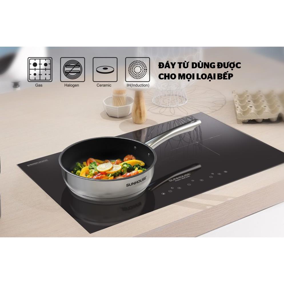 Chảo Inox 5 đáy chống dính Sunhouse 20cm / 24cm / 26cm IN20M2 - IN24M2- IN26M2 -  sử dụng bếp từ - HAPOS