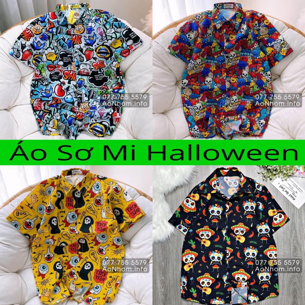 Áo sơ mi Hawaii đi biển - Ma xanh, Đầu lâu, Xương sọ, Halloween ་