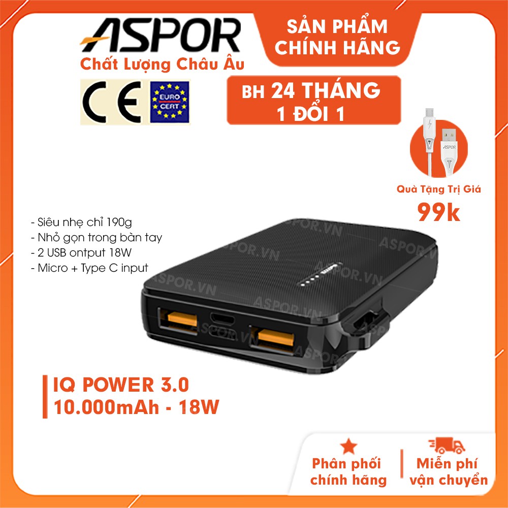 Pin sạc dự phònng ASPOR 10000mAh 18W fast charge - Q358