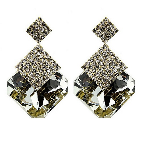 Bông tay thiết kế dạng vuông đính đá sang trọng quý phái dành cho nữ