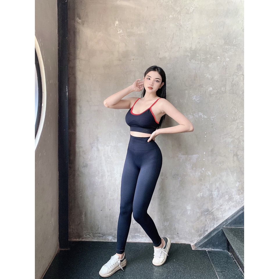 Đồ tập gym yoga thể thao nữ, set bộ dệt kim áo bra kèm mút quần dài chun mông tôn dáng cao cấp Bin Sports BD164