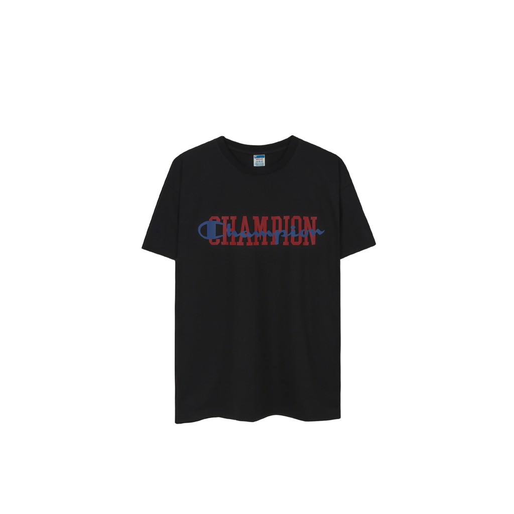 Áo Thun In 2 Kiểu Chữ Xanh Đỏ Champion Màu Đen