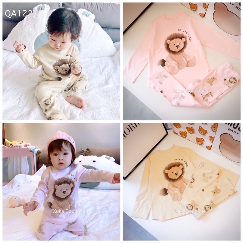 Bộ Quần Áo Dài Tay Sư Tử Thu Đông QCCC Cotton Dày Cao Cấp Bé Gái Bé Trai [Ảnh Thật]