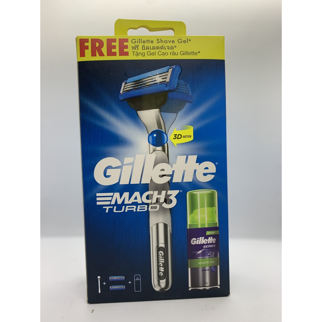 [Phiên bản giới hạn] Dao cạo râu Gillette Turbo 1 cán 2 lưỡi tặng kèm 1 Gel cạo râu 70g Mach3 Turbo